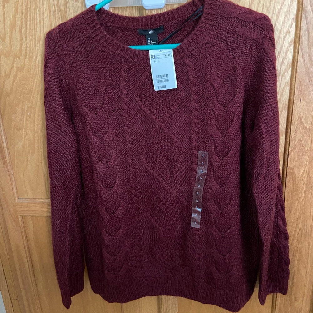 H&M Women's Deep Red Cable Knit Sweater